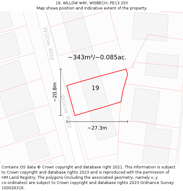 19, WILLOW WAY, WISBECH, PE13 2SY: Plot and title map