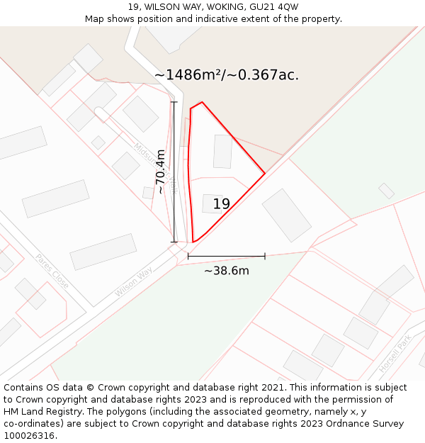 19, WILSON WAY, WOKING, GU21 4QW: Plot and title map