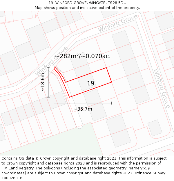 19, WINFORD GROVE, WINGATE, TS28 5DU: Plot and title map