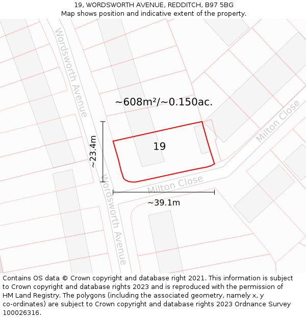 19, WORDSWORTH AVENUE, REDDITCH, B97 5BG: Plot and title map