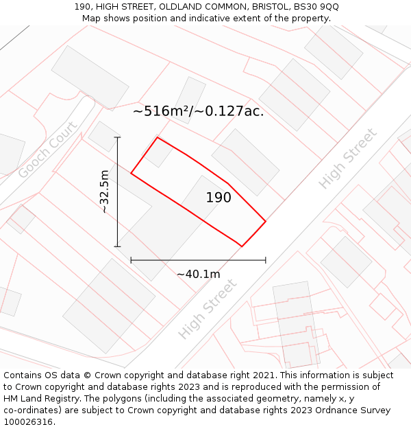 190, HIGH STREET, OLDLAND COMMON, BRISTOL, BS30 9QQ: Plot and title map