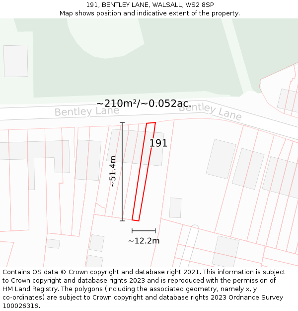 191, BENTLEY LANE, WALSALL, WS2 8SP: Plot and title map