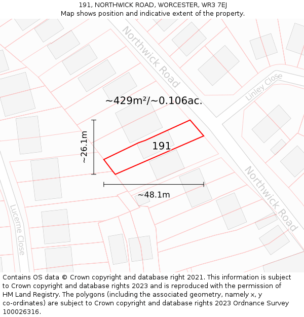 191, NORTHWICK ROAD, WORCESTER, WR3 7EJ: Plot and title map