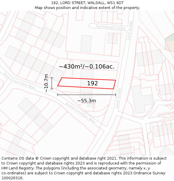 192, LORD STREET, WALSALL, WS1 4DT: Plot and title map