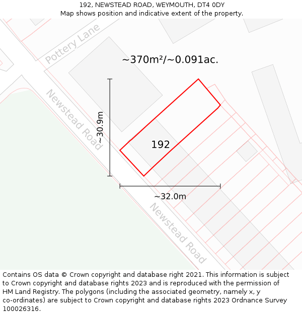 192, NEWSTEAD ROAD, WEYMOUTH, DT4 0DY: Plot and title map