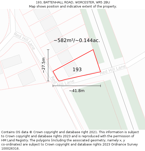 193, BATTENHALL ROAD, WORCESTER, WR5 2BU: Plot and title map