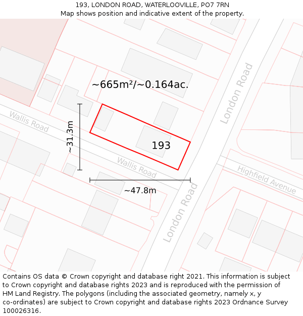 193, LONDON ROAD, WATERLOOVILLE, PO7 7RN: Plot and title map