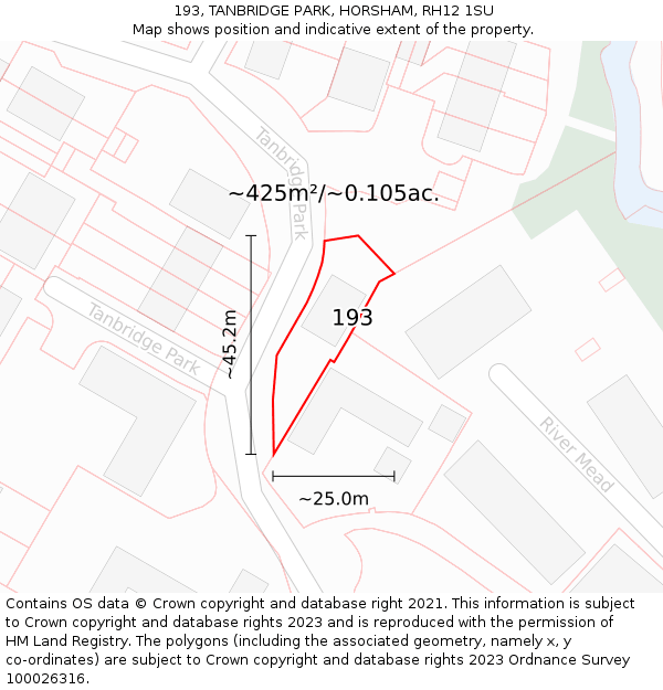 193, TANBRIDGE PARK, HORSHAM, RH12 1SU: Plot and title map