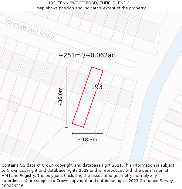 193, TENNISWOOD ROAD, ENFIELD, EN1 3LU: Plot and title map