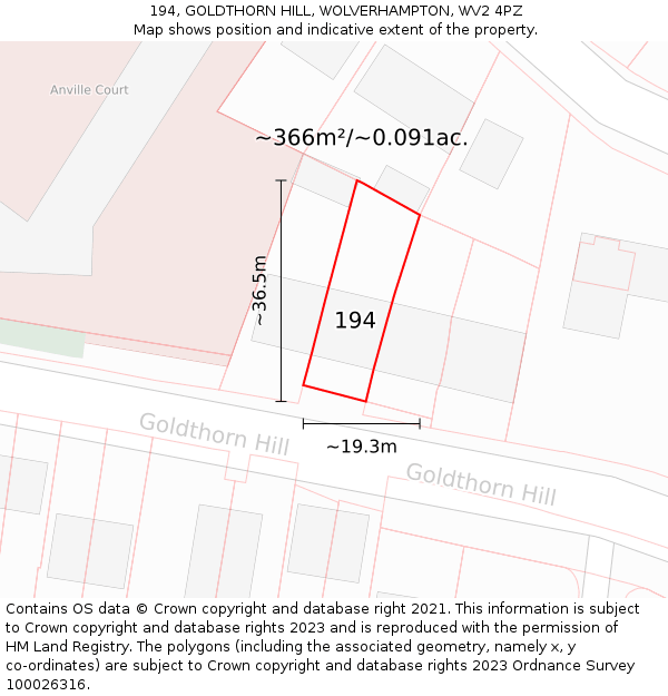194, GOLDTHORN HILL, WOLVERHAMPTON, WV2 4PZ: Plot and title map