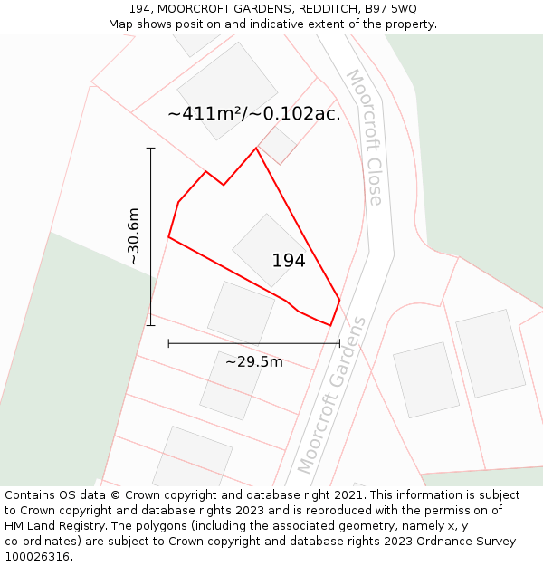 194, MOORCROFT GARDENS, REDDITCH, B97 5WQ: Plot and title map