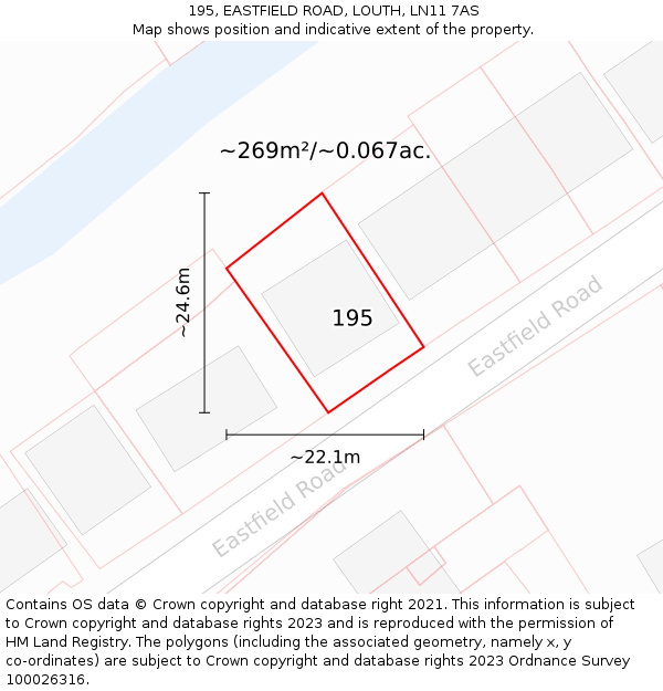 195, EASTFIELD ROAD, LOUTH, LN11 7AS: Plot and title map