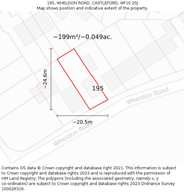 195, WHELDON ROAD, CASTLEFORD, WF10 2SJ: Plot and title map