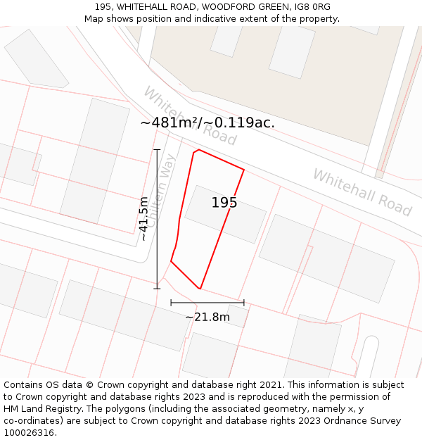 195, WHITEHALL ROAD, WOODFORD GREEN, IG8 0RG: Plot and title map