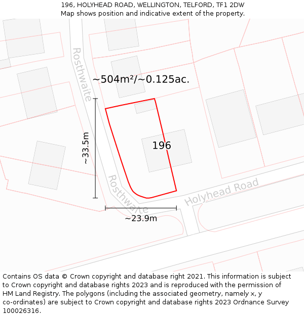 196, HOLYHEAD ROAD, WELLINGTON, TELFORD, TF1 2DW: Plot and title map
