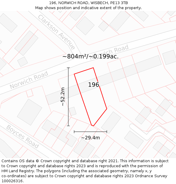196, NORWICH ROAD, WISBECH, PE13 3TB: Plot and title map