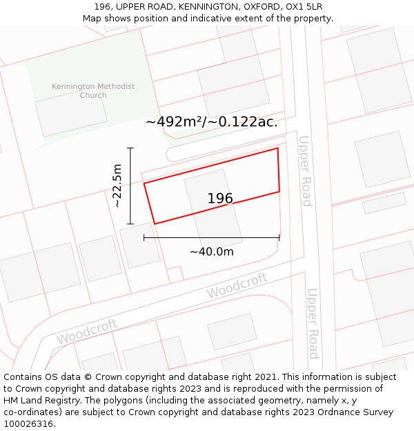 196, UPPER ROAD, KENNINGTON, OXFORD, OX1 5LR: Plot and title map