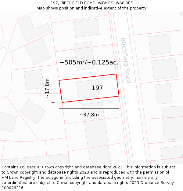 197, BIRCHFIELD ROAD, WIDNES, WA8 9ES: Plot and title map