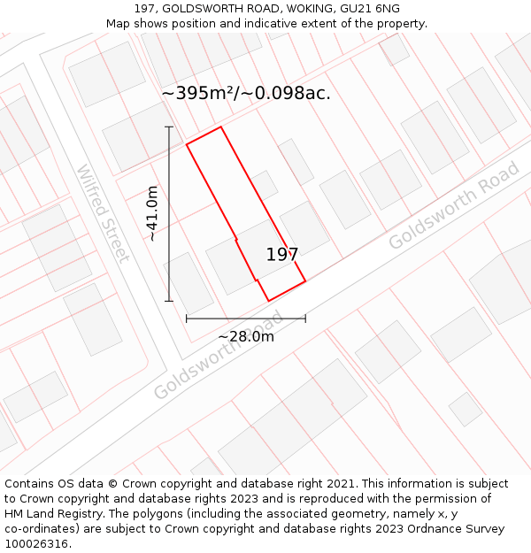 197, GOLDSWORTH ROAD, WOKING, GU21 6NG: Plot and title map