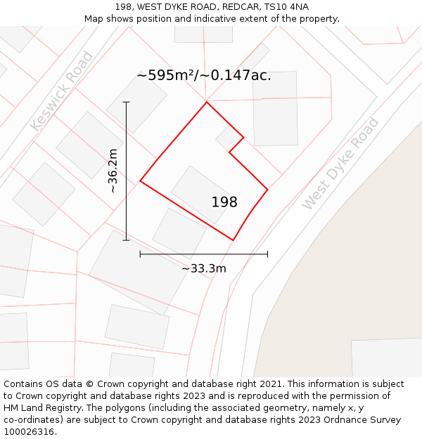 198, WEST DYKE ROAD, REDCAR, TS10 4NA: Plot and title map