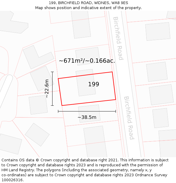 199, BIRCHFIELD ROAD, WIDNES, WA8 9ES: Plot and title map