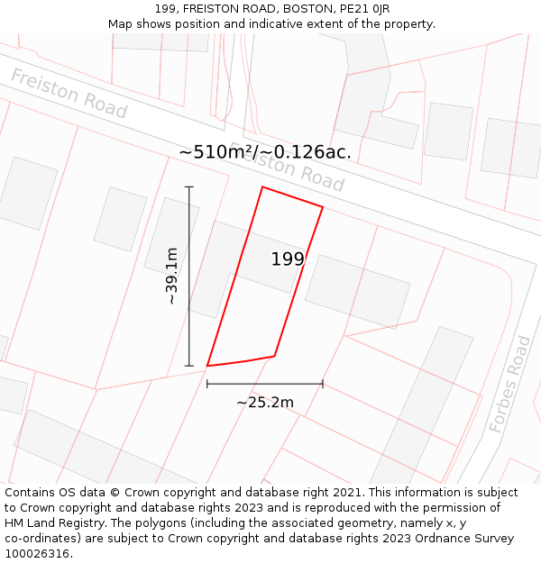 199, FREISTON ROAD, BOSTON, PE21 0JR: Plot and title map