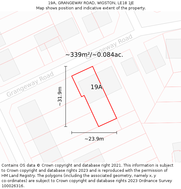 19A, GRANGEWAY ROAD, WIGSTON, LE18 1JE: Plot and title map