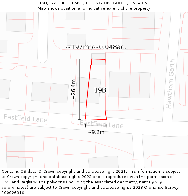 19B, EASTFIELD LANE, KELLINGTON, GOOLE, DN14 0NL: Plot and title map