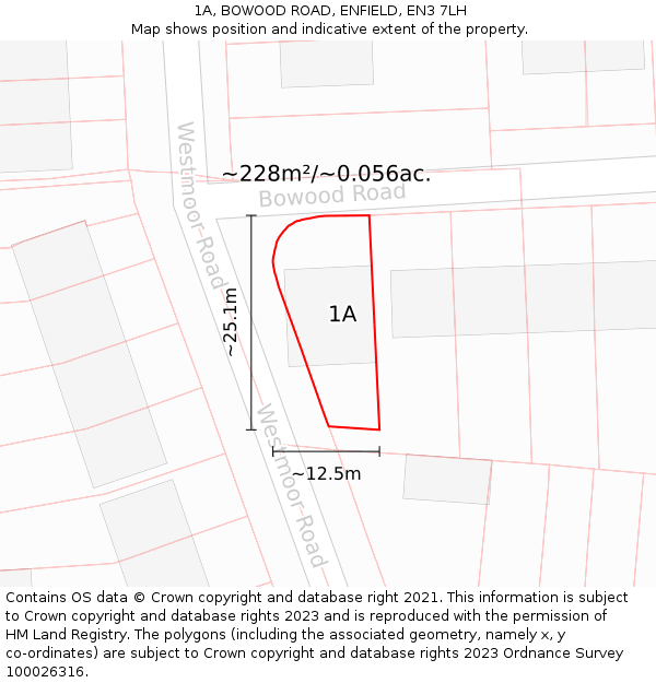 1A, BOWOOD ROAD, ENFIELD, EN3 7LH: Plot and title map
