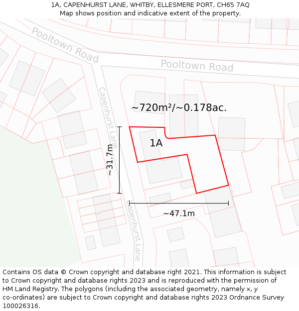 1A, CAPENHURST LANE, WHITBY, ELLESMERE PORT, CH65 7AQ: Plot and title map