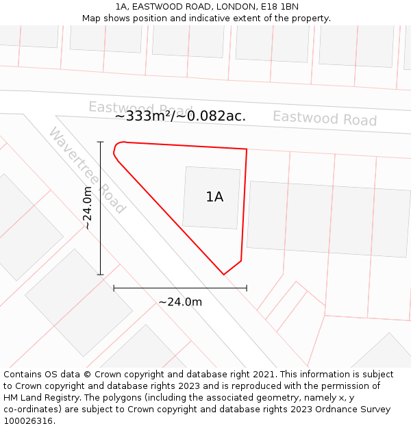 1A, EASTWOOD ROAD, LONDON, E18 1BN: Plot and title map