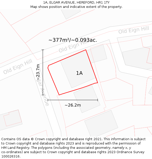 1A, ELGAR AVENUE, HEREFORD, HR1 1TY: Plot and title map