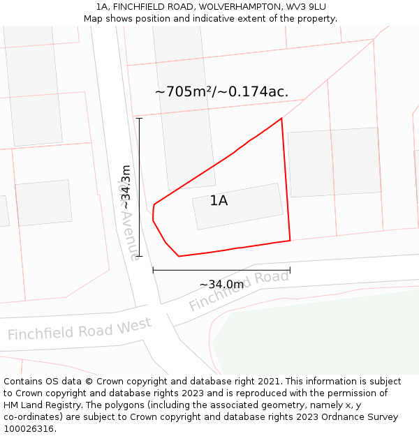 1A, FINCHFIELD ROAD, WOLVERHAMPTON, WV3 9LU: Plot and title map