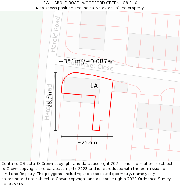 1A, HAROLD ROAD, WOODFORD GREEN, IG8 9HX: Plot and title map