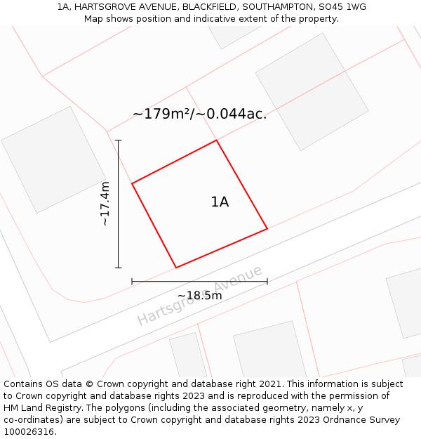 1A, HARTSGROVE AVENUE, BLACKFIELD, SOUTHAMPTON, SO45 1WG: Plot and title map