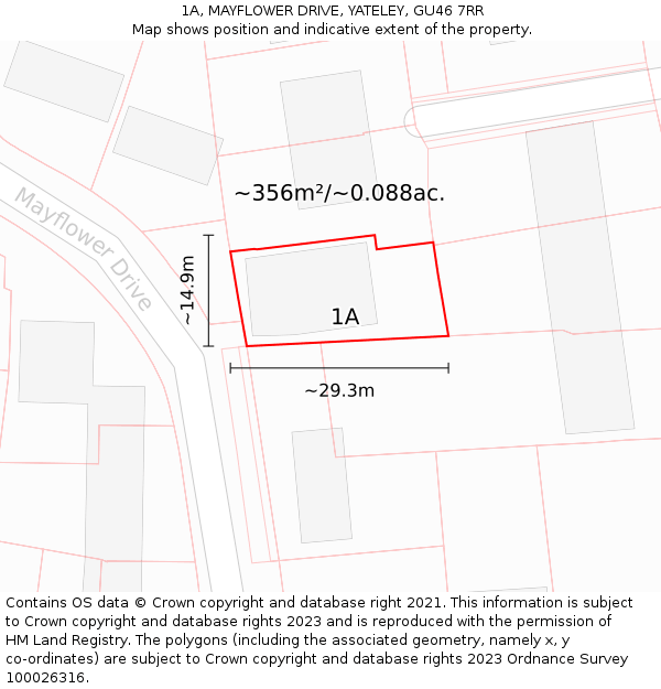 1A, MAYFLOWER DRIVE, YATELEY, GU46 7RR: Plot and title map