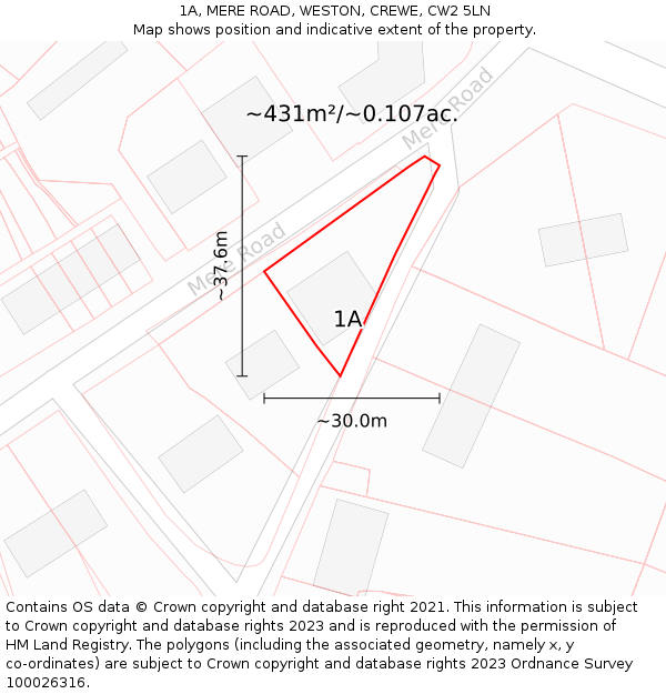 1A, MERE ROAD, WESTON, CREWE, CW2 5LN: Plot and title map