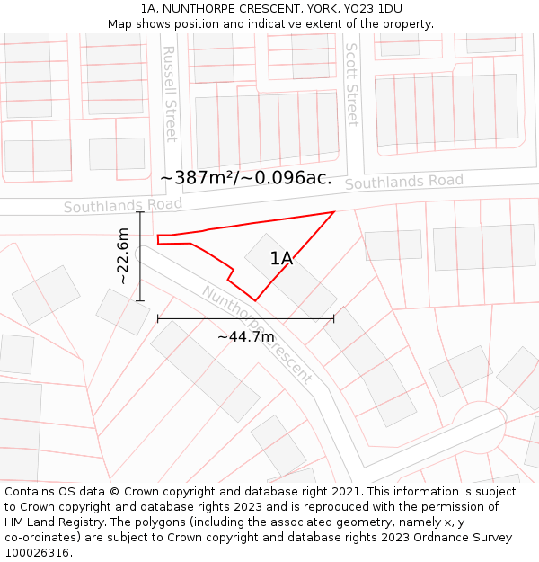 1A, NUNTHORPE CRESCENT, YORK, YO23 1DU: Plot and title map