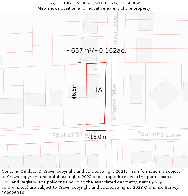 1A, OFFINGTON DRIVE, WORTHING, BN14 9PW: Plot and title map