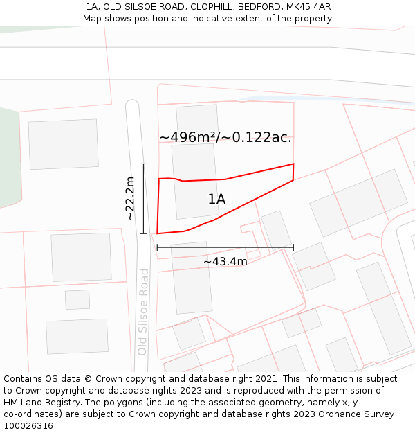 1A, OLD SILSOE ROAD, CLOPHILL, BEDFORD, MK45 4AR: Plot and title map