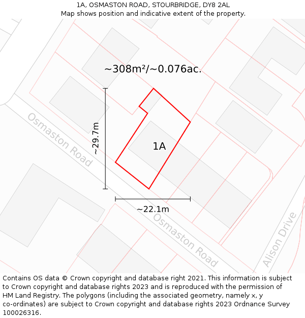 1A, OSMASTON ROAD, STOURBRIDGE, DY8 2AL: Plot and title map