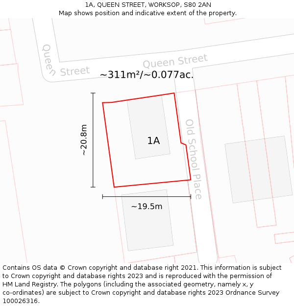 1A, QUEEN STREET, WORKSOP, S80 2AN: Plot and title map