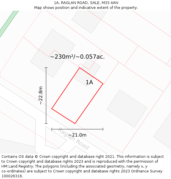 1A, RAGLAN ROAD, SALE, M33 4AN: Plot and title map