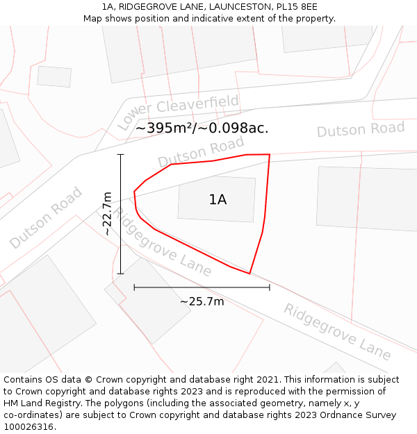 1A, RIDGEGROVE LANE, LAUNCESTON, PL15 8EE: Plot and title map