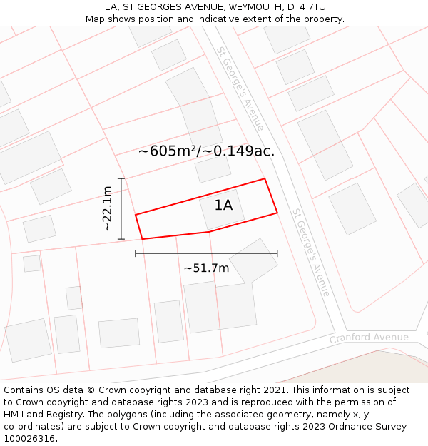 1A, ST GEORGES AVENUE, WEYMOUTH, DT4 7TU: Plot and title map