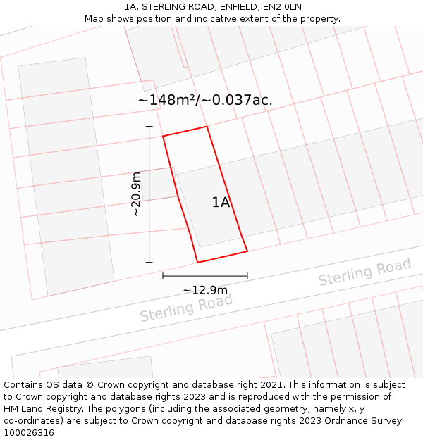 1A, STERLING ROAD, ENFIELD, EN2 0LN: Plot and title map