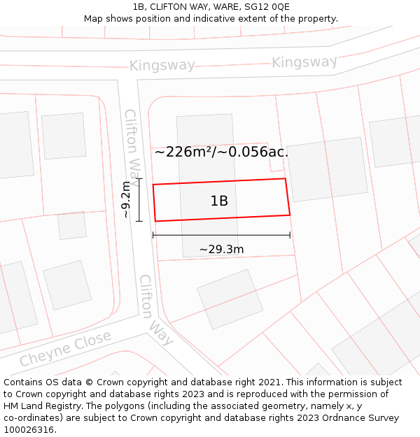 1B, CLIFTON WAY, WARE, SG12 0QE: Plot and title map