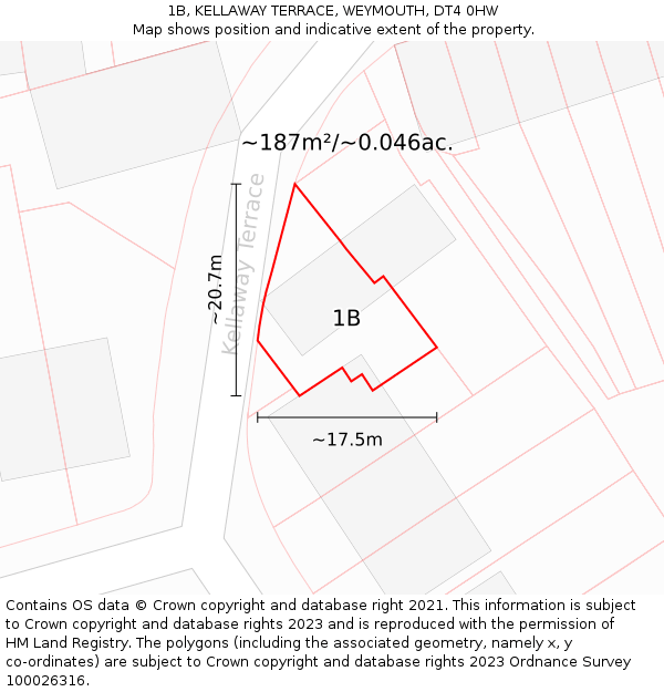 1B, KELLAWAY TERRACE, WEYMOUTH, DT4 0HW: Plot and title map