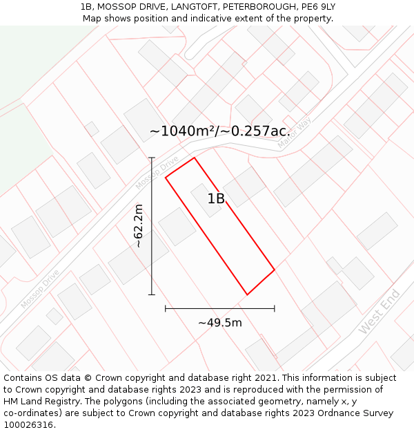 1B, MOSSOP DRIVE, LANGTOFT, PETERBOROUGH, PE6 9LY: Plot and title map