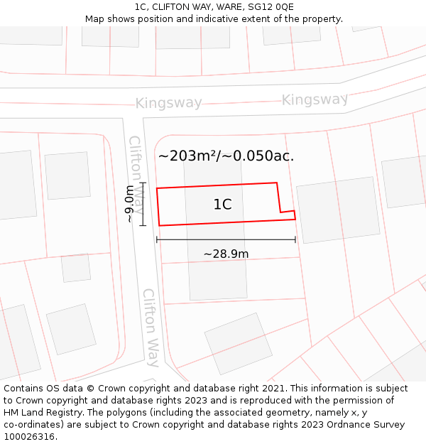 1C, CLIFTON WAY, WARE, SG12 0QE: Plot and title map